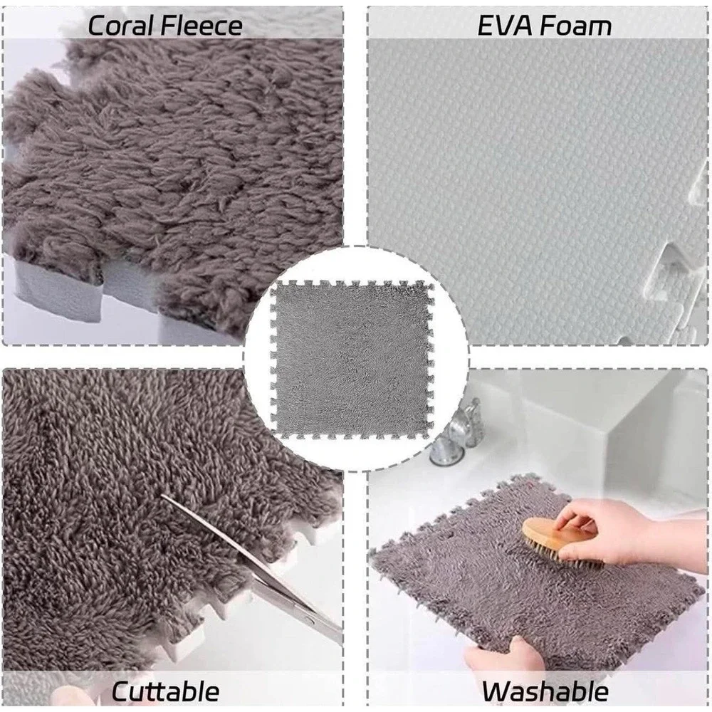 20pcs Plush Puzzle Foam Floormat 11.8x11.8‎ Soft Interlocking Carpet Tiles